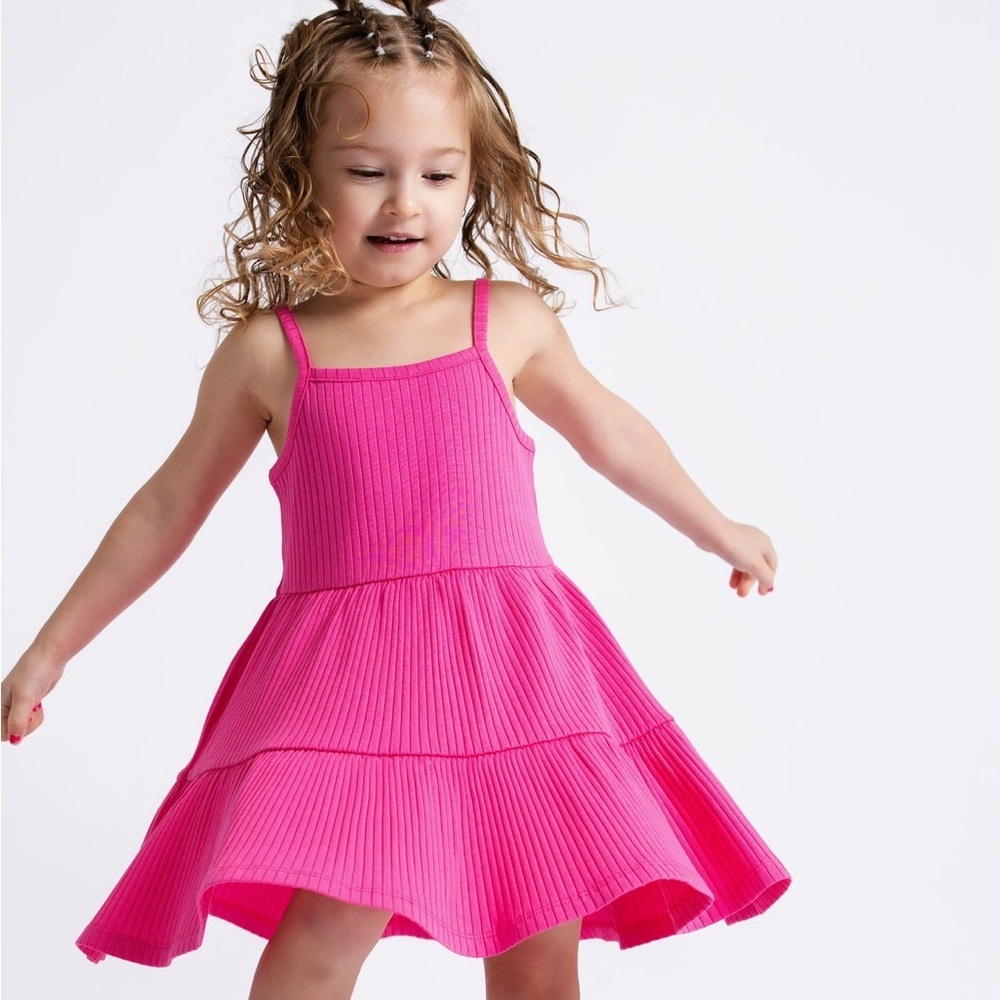 monica + andy Bright Pink Ribbed Spaghetti Strap Dress - 2T